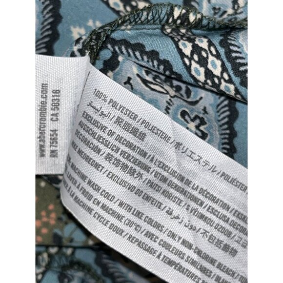 Abercrombie & Fitch Black & Blue Floral Long Sleeve Tunic Border Women's Dress S - Picture 9 of 10